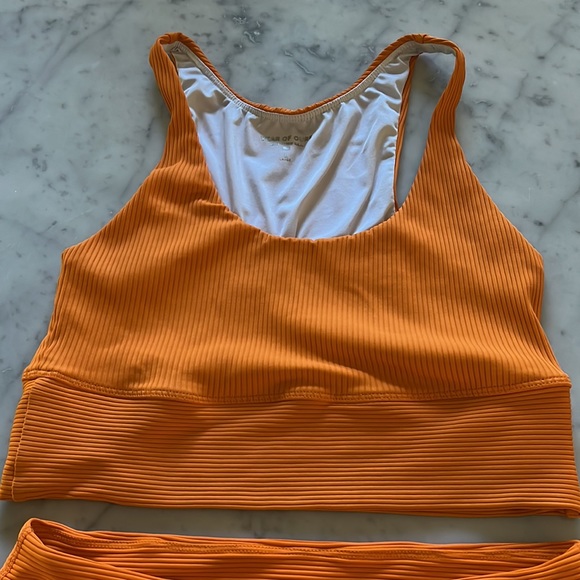 Year of Ours Set Sports Bra Tank and Bike Boxer Shorts Size Large Orange Ribbed - Picture 4 of 10